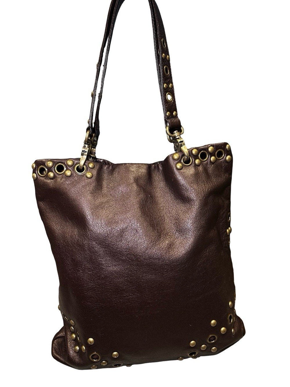 HOBO Leather Hobo Bag Brown Studded Grommet Boho Western Travel Y2K Shoulder Bag